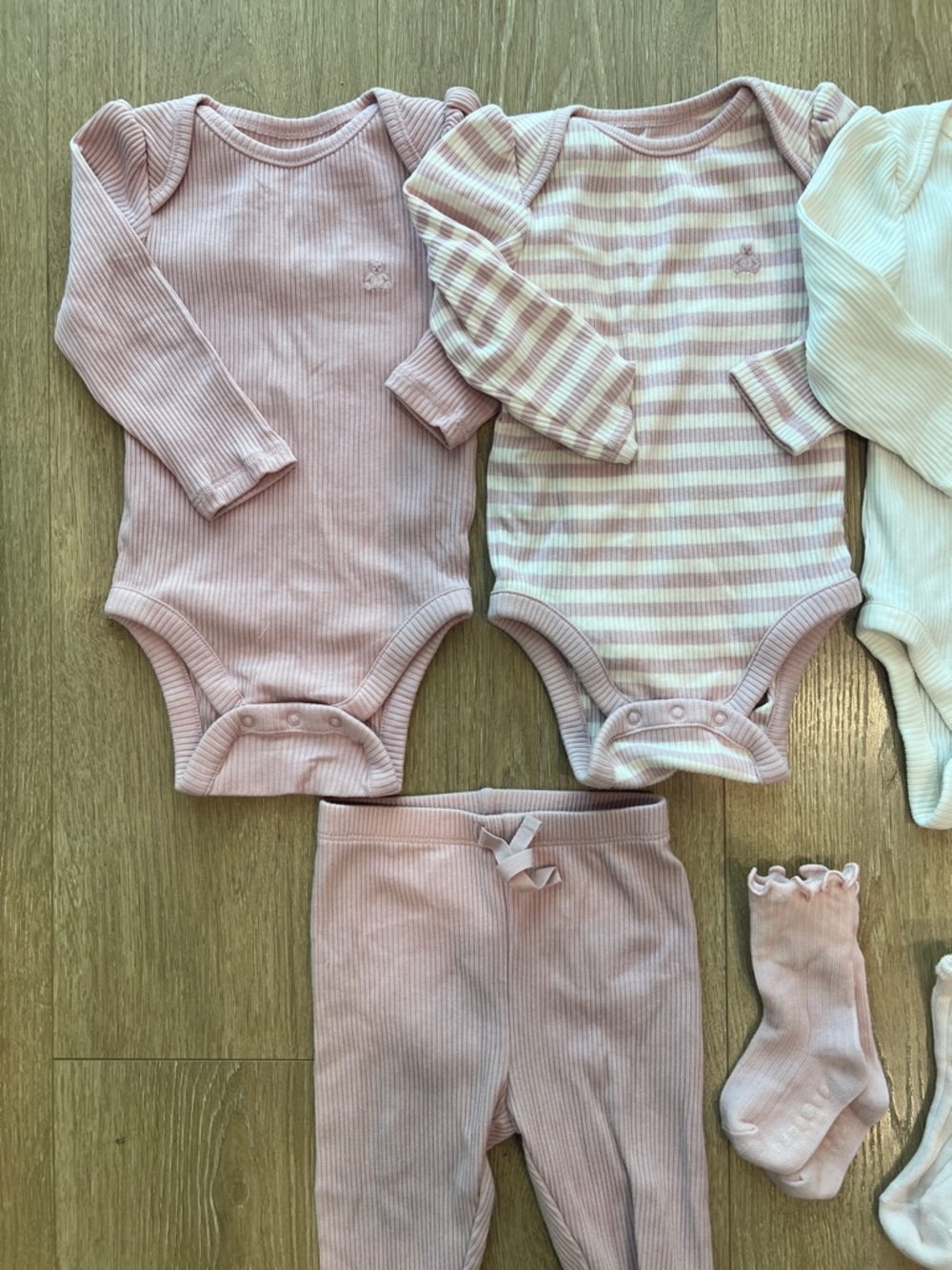 GAP Baby Ribbed Long-Sleeve One-Pieces and Pants Set in Pink and Cream - Picture 2 of 9